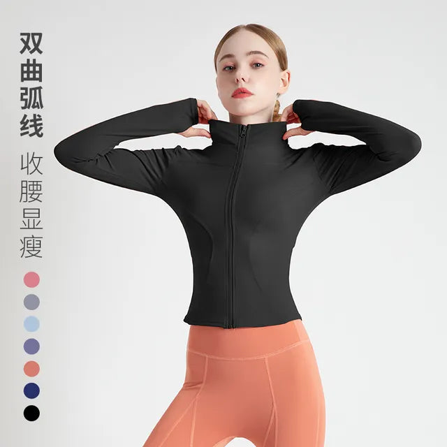 Long Sleeve Sports Jacket Women Zip Fitness Yoga Shirt