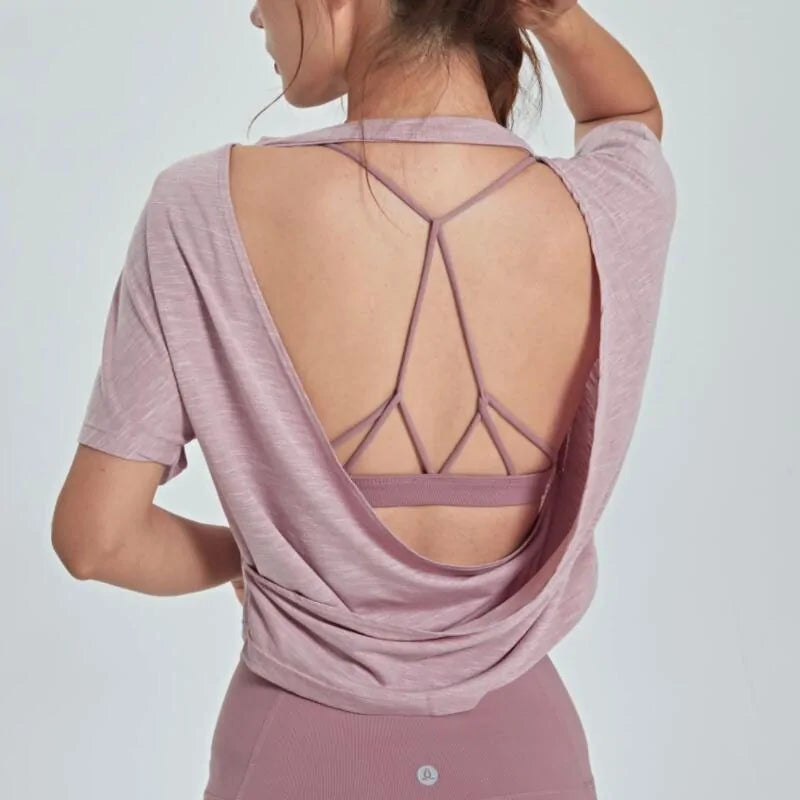 Breathable Open Back Sports Blouse Loose Tank for Women's Gym and Yoga